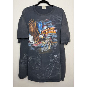 Vintage Follow the Eagle Motorcycle Short Sleeve T-Shirt XXL All Over Print CMJ